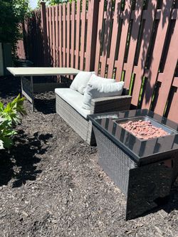 Outdoor patio set and propane fireplace