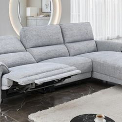 Brand New Grey Super Plush Chenille Power Reclining Sectional Sofa 