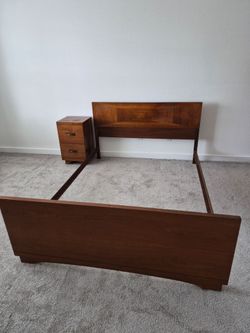 Mid century modern bed frame and night stand