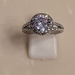 925 Silver and CZ Solitaire Ring Size 8