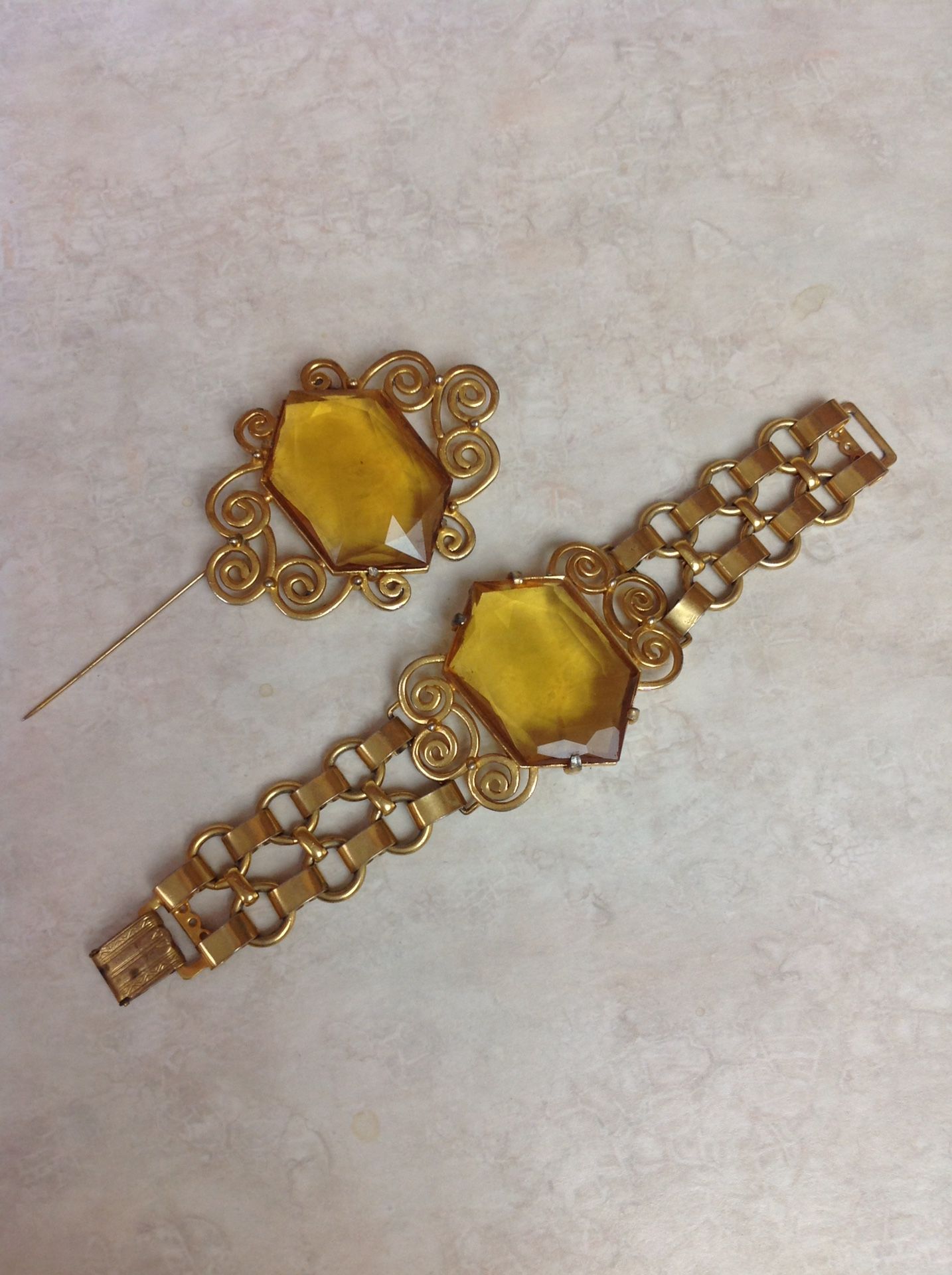 Vintage “Brooks” Stamped Pin and Bracelet