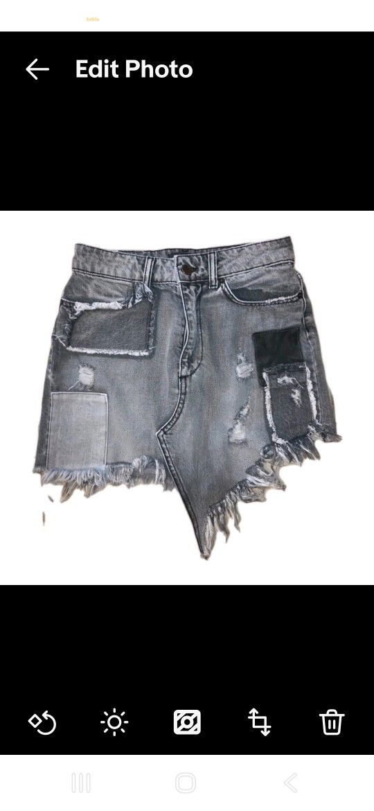 Retrofete Denim Skirt Small Womens Skirt Irene Size Small Black Patchwork Denim Mini Italy Y2K