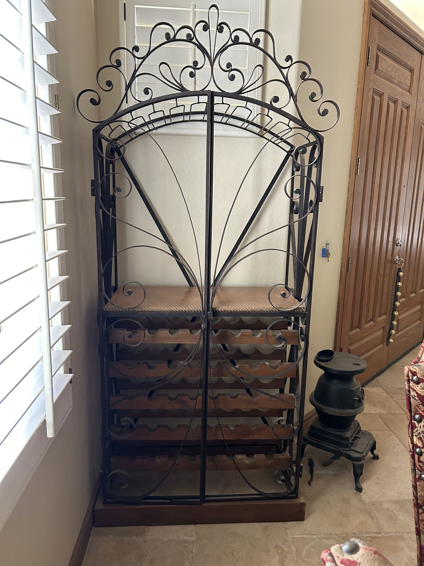 Wood & Iron Wine Rack/glass Holder