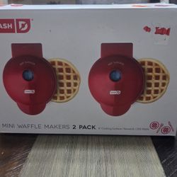 ​New DASH Mini Waffle Maker 2-Pack - Red - 4" Nonstick