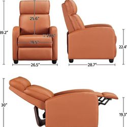 Chair PU Leather Recliner Sofa Home Theater Seating with Lumbar Support Overstuffed High-Density Sponge Push Tan Recliners

