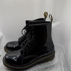 Dr. Martens Black Patent Leather Lace-Up Ankle Boots