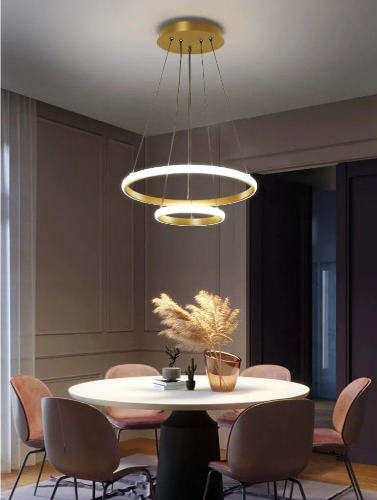 7563: New Modern LED Chandelier Light,15.7" D +7.87" LED Pendant Chandelier for Dining Room Living Room Kitchen island Hallway Entryway Foyer(2-Rings)