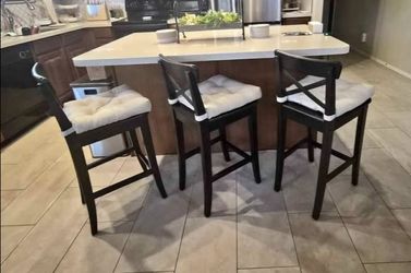 Set of 3 IKEA INGOLF Counter Height Bar Stools with Cushions – Black