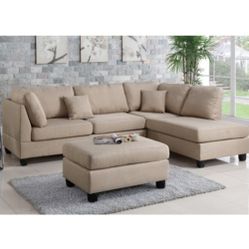 Beige Reversible Sectional Sofa New With Ottoman