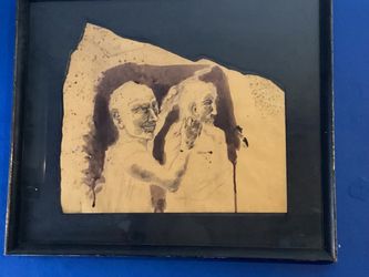 Framed Ink Wash Drawing Two Figures