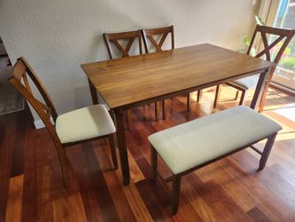 6-Piece Dining Table Set (Table + 4 Chairs + Bench) – Natural Cherry