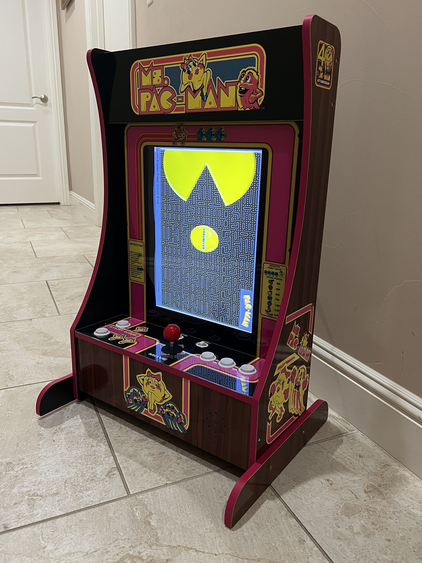 New Mod Arcade1Up Ms. Pac-Man Partycade Arcade Over 2,980+Vertical Games