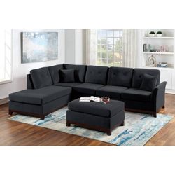 Brand New 118" x 86" Black Or Brown Velvet Reversible Sectional + Ottoman