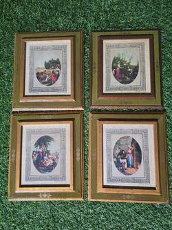 Set of 4 Vintage W. King Ambler Framed Prints – "Months of the Year" (Hamilton / Bartolozzi)