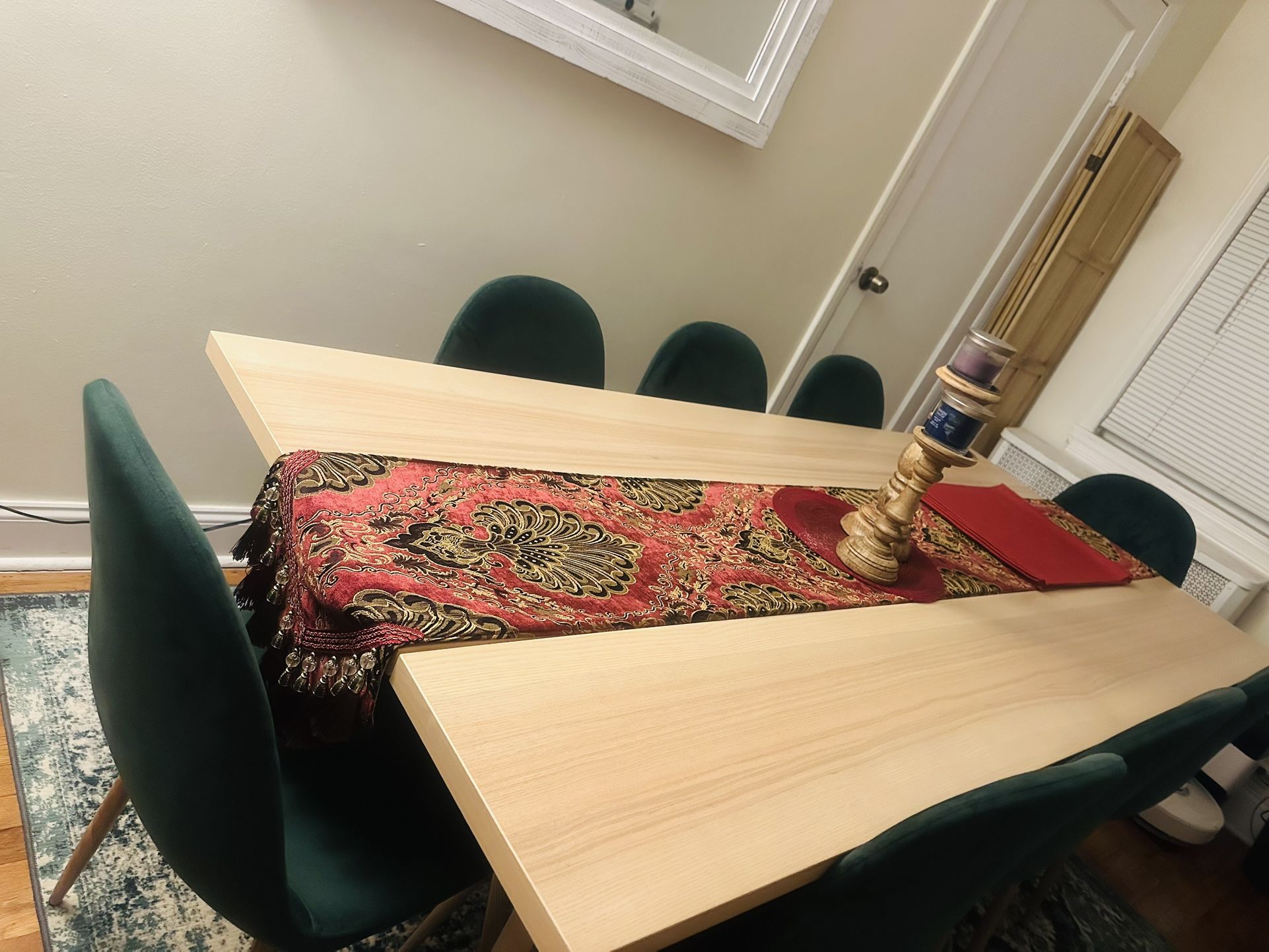 Set of 8 Velvet Dining Chairs (Green) - Only chairs $25 Each