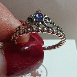 Pandora Disney Authentic Brand New Sterling Silver Cinderella Crystal Blue Tiara Ring Sizes 6-7-8-9