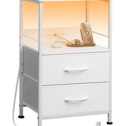 White Night Stand with Charging Station