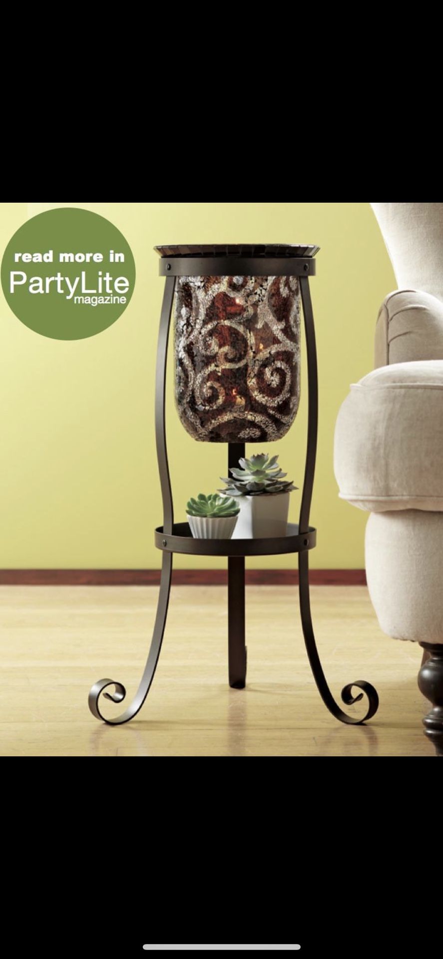 Partylite amaretto swirl large Hurricane Candle Holder and Stand