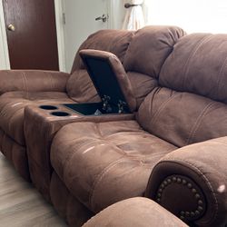 Fabric Couch, Reclining Loveseat 3Pieces, Brown 
