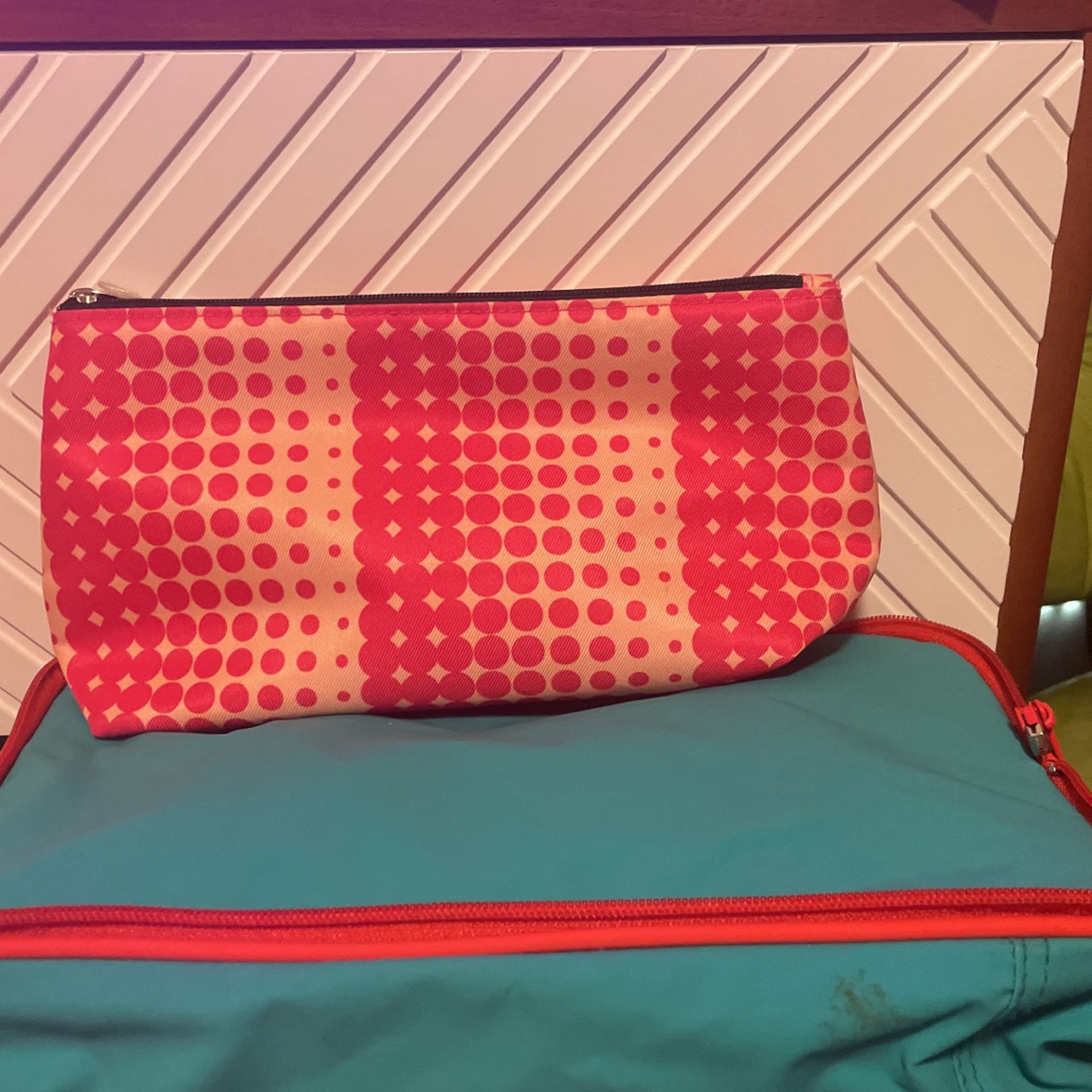 Cute Pink Dotted Design Make-up, Clutch, Tote