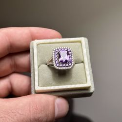 Gorgeous 😮‍💨 !! Amethyst and AAA Grade Cz Ring Set in 925 Sterling Silver size 7 !!