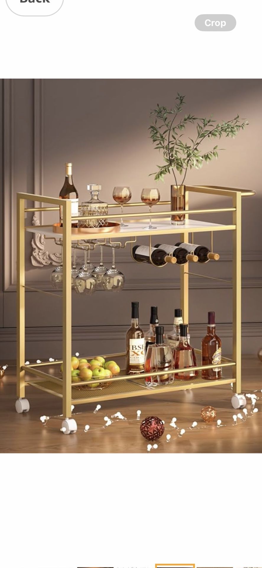 Bar Cart,Home Bar Serving Cart with Storage Shelves, 2 Tier Rolling Beverage Cart with Wheels,