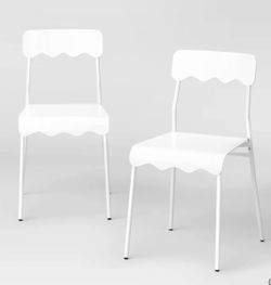 Set of 2 Wavy Metal Dining Chair White