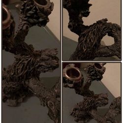 TABLE ART FATHER TREE LEAVE LEAF MOTHER EARTH MAN BEARD ODEN CANDLE STICK DISPLAY HOLDER SCULPTURE TABLE DECOR