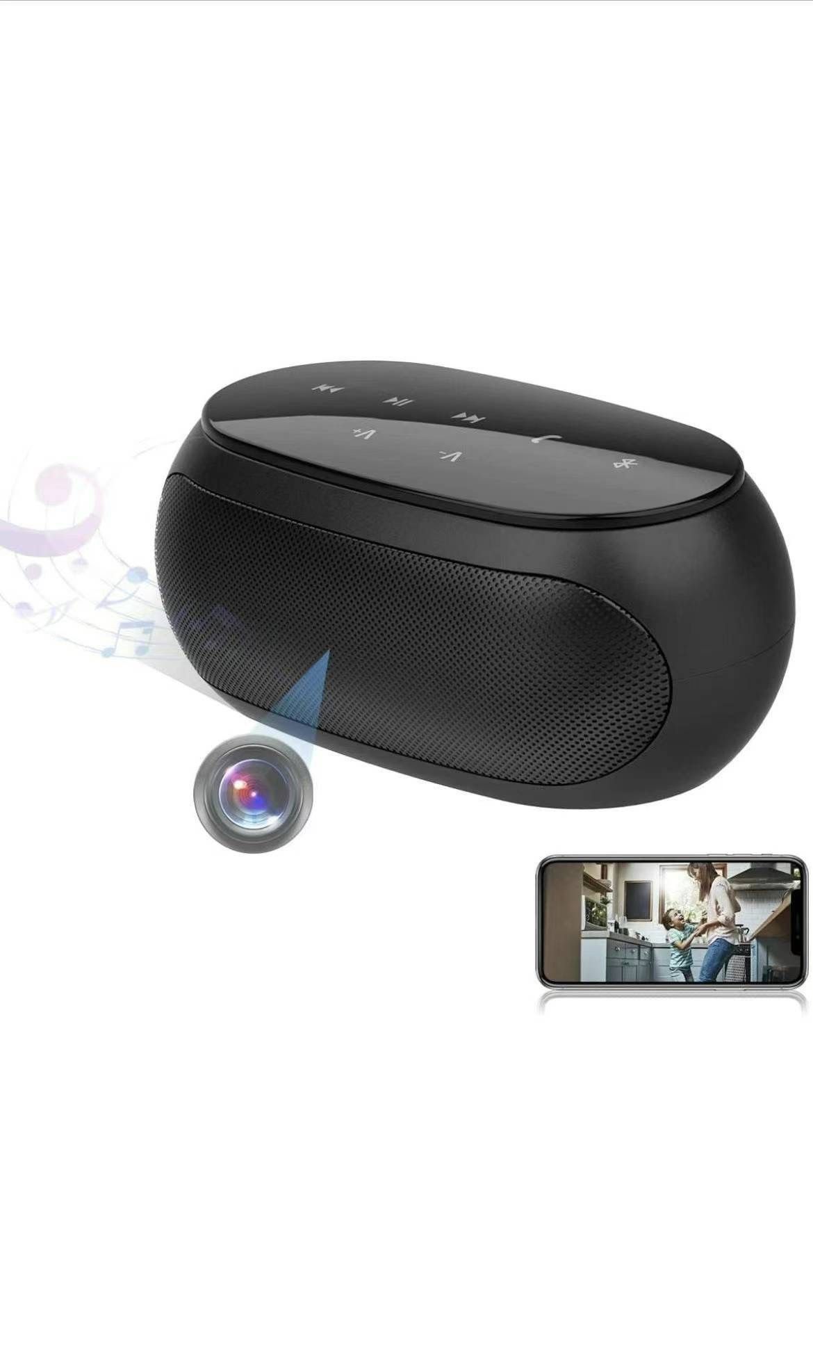 Bluetooth Speaker Camera 1080P WiFi Speaker Camera Wireless Nanny Cam with Music Player, Motion Detection Video Recorder for Home Security Surveillanc