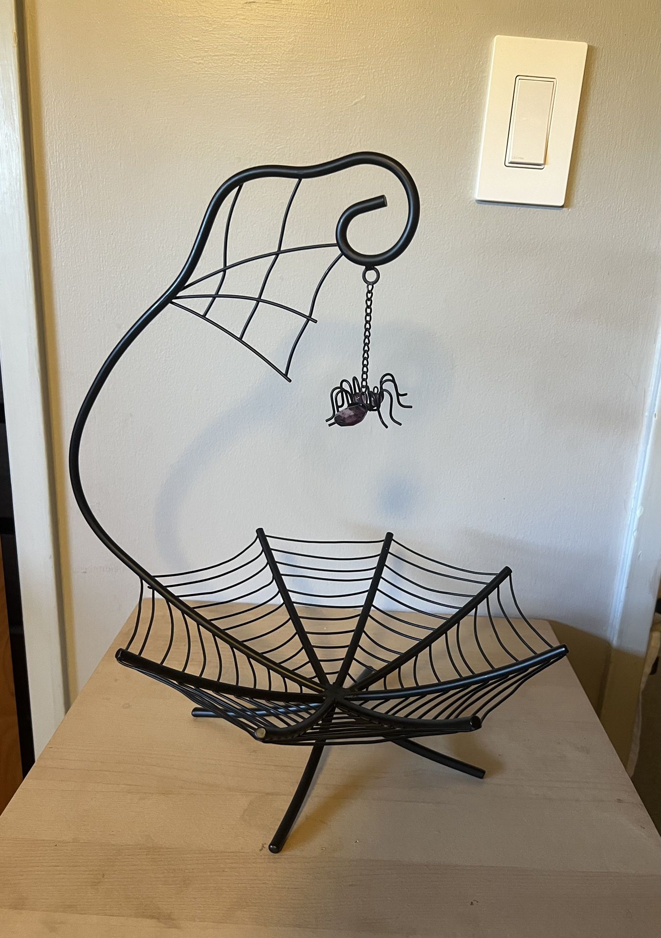 Halloween Black Metal Spiderweb Candy Bowl with Hanging Spider