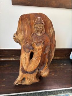 Vintage guan yin wood carving Buddhism
