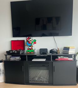 Black TV Stand with Electric Fireplace Insert