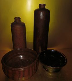 1900's Handmade Stoneware Pottery Gin Bottles