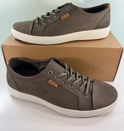 NEW ECCO Men's Leather Soft 7M Low Casual Shoes - Dark Clay/Lion
