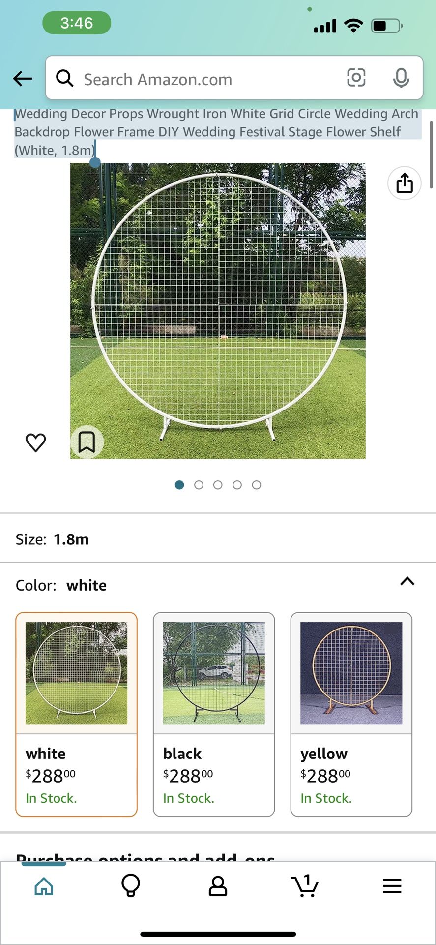 Wedding Decor Props Wrought Iron White Grid Circle Wedding Arch Backdrop Flower Frame DIY Wedding Festival Stage Flower Shelf (White, 1.8m)