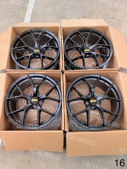 Set Of 19” Inch Wheels Rims Satin Black BBS Style Staggered 5x112 and 5x120