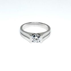 18K White Gold 1Ct Round Cut Moissanite Solitaire Mens Ring