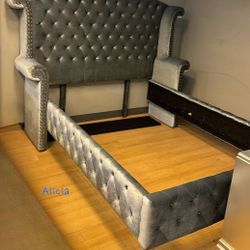 AP🎉 Gray Queen Modern Tufted Bed// Fast Delivery - Financing 