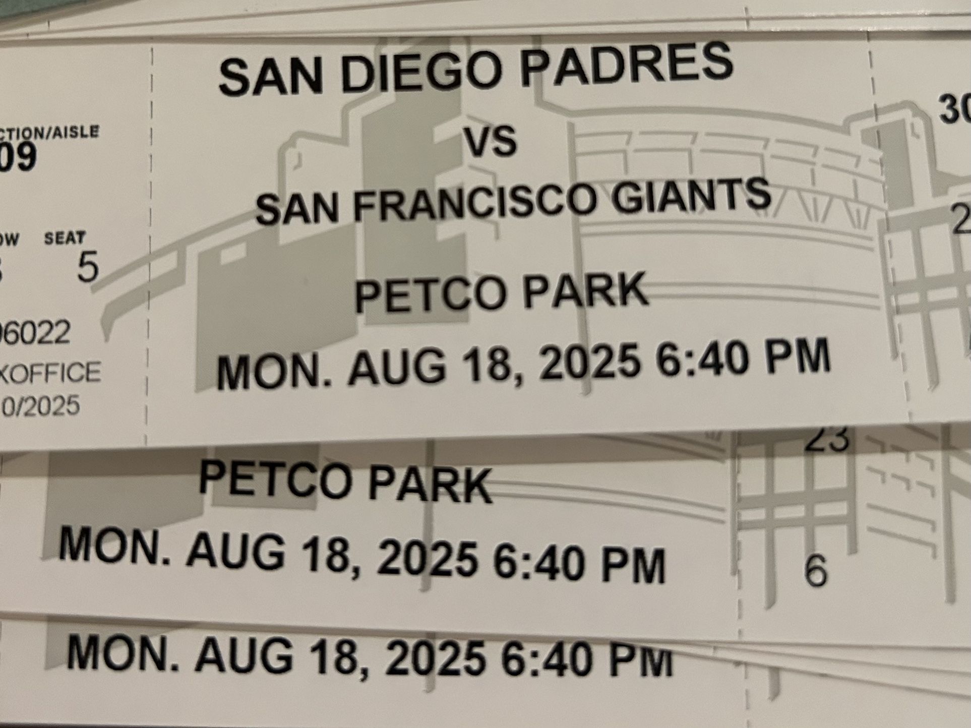 Padres Vs SF 8/18 & 8/19 Tickets