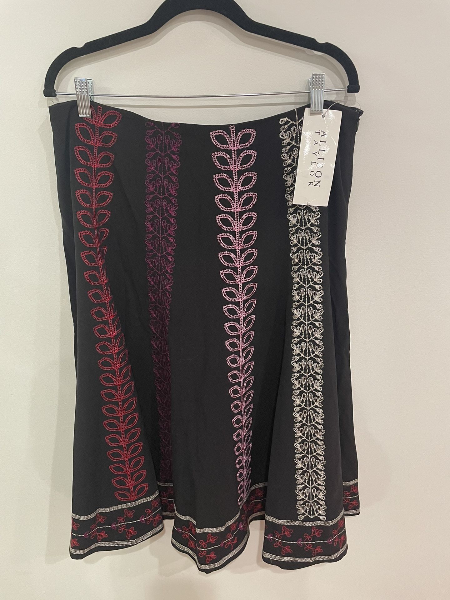 Vintage Allison Taylor A Line Skirt Embroidered Black Pink Purple Red Size 14