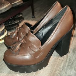 Shein Tassel Loafer Brown Heels Size 10