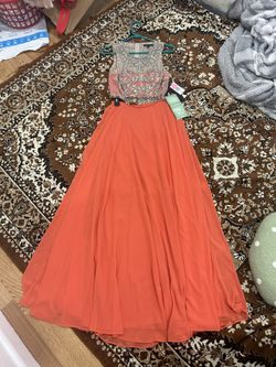 New Coral Crystal Prom Dress