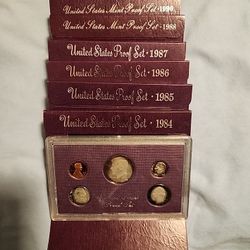 1984 To 1990 United States Mint Proof Set in OGP US 5 Coin