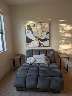 Moving Sale: Velvet Chaise Lounge + Side Tables + Wall Art