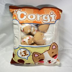 Corgi Bag Filled Plush Mini Corgi Plushies Handmade Crafts Zip Plushie Puppy Dog