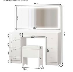 White vanity with chair