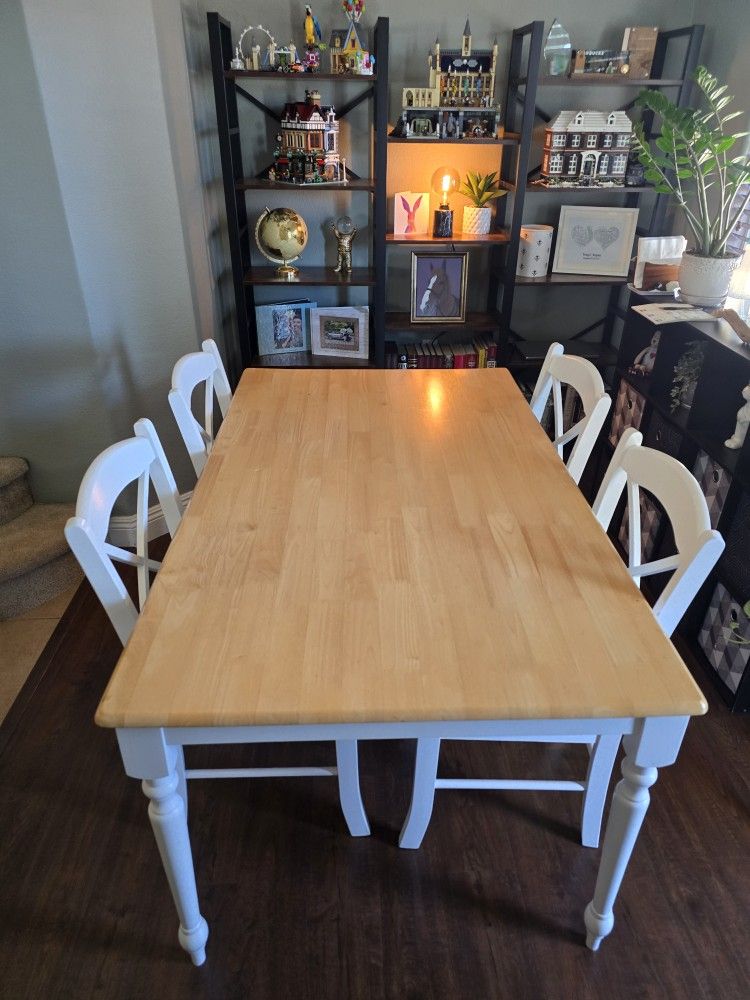White And Tan Wooden Table +4 Chairs