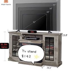 😀 TV Stand for TVs up to 65''Media Entertainment Center Console Table with Doors Closed Storage, Wash Gray without fireplace