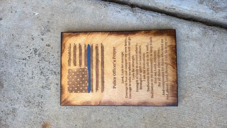 Police Officer's Prayer Thin Blue Line Wood Plaque