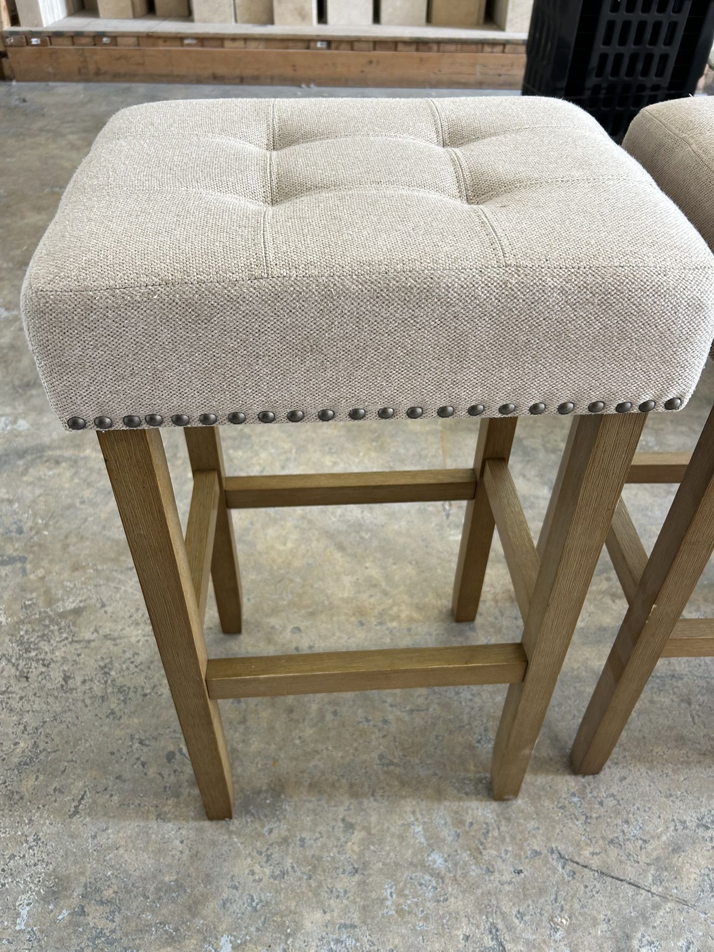 French Country Chic Barstools 29” Set of 4 Nathan James Nailhead Wood Barstools